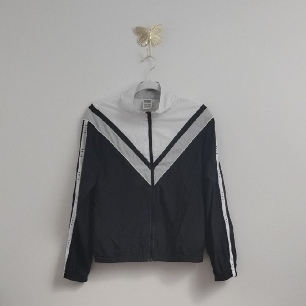 Victoria's Secret PINK Activewear Lightweight Full Zip Up Black & White‎ Jacket